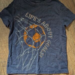 Kids Graphic Tee - Blue with Orange Soccer Design